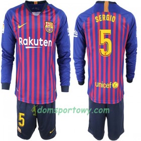 Koszulka FC Barcelona Sergio 5 Dziecięcy Domowe Koszulki Piłkarskie 2018-2019 Długi Rękaw